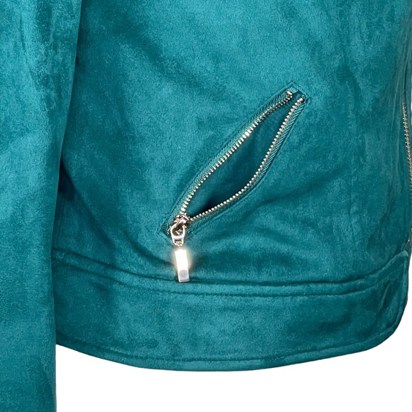 Thalia Sodi Forest Green Faux Suede Cropped Motorcycle Style Jacket XS EUC - Picture 4 of 12